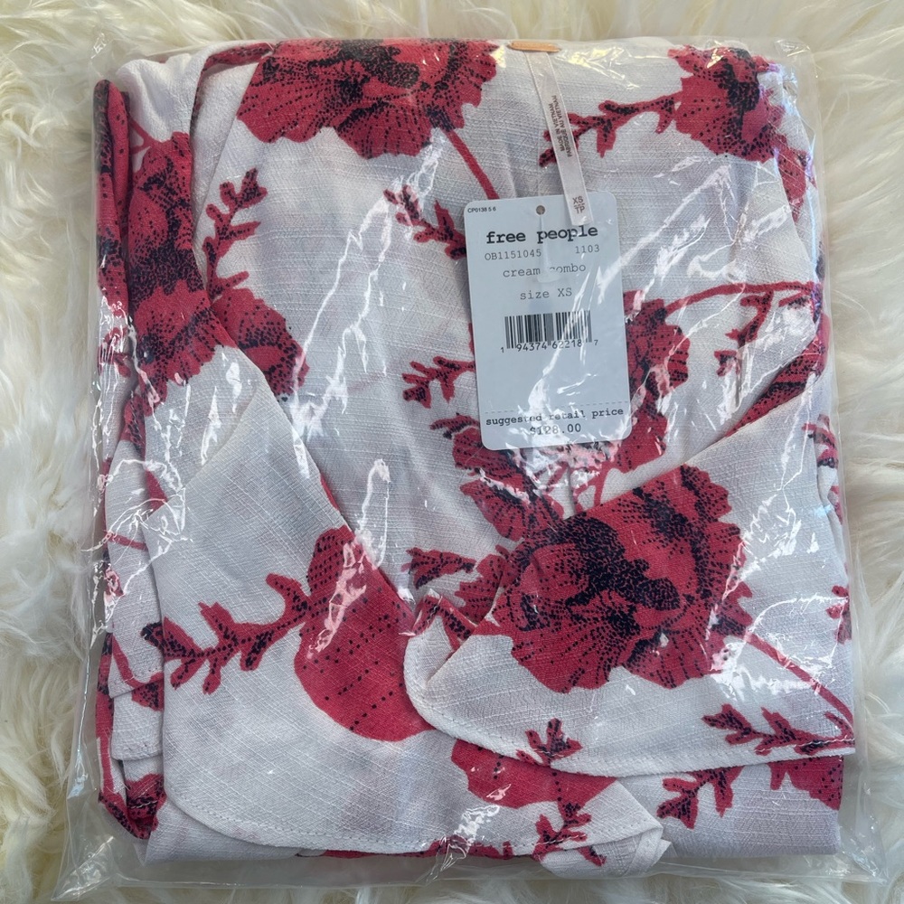 Free People French Quarter Print Wrap Flutter Sleeve Minidress, Pink Cream Combo - Picture 6 of 8